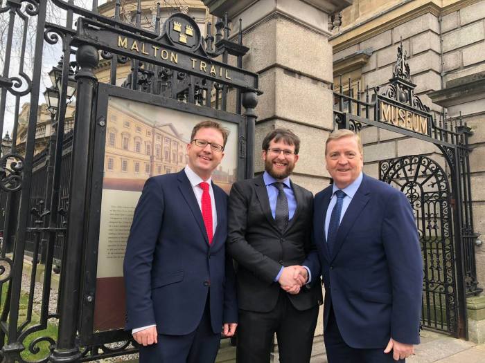 Me, pictured with James Lawless TD (Fianna Fáil Science and Technology Spokesperson) and Minister Pat Breen TD (Minister of State with special responsibility for Trade, Employment, Business, EU Digital Single Market and Data Protection) outside the Irish Parliament